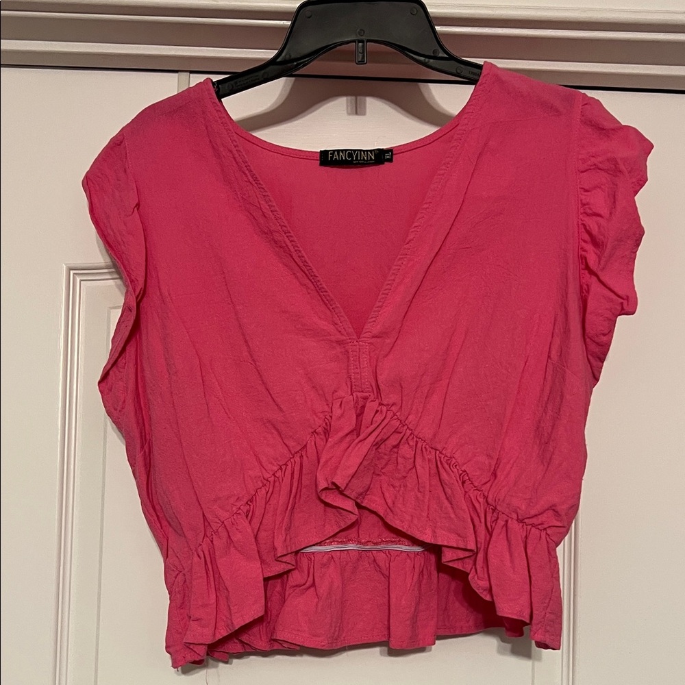 Fancyinn Vibrant Pink Ruffle Blouse